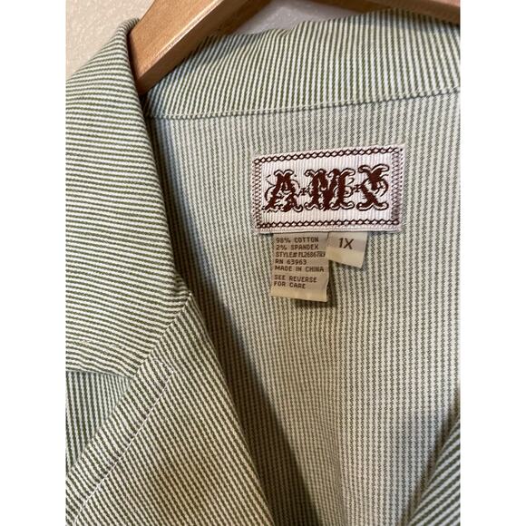AMI Light Green Striped Scalloped Button Front Summer Style Jacket 1X - Picture 4 of 9